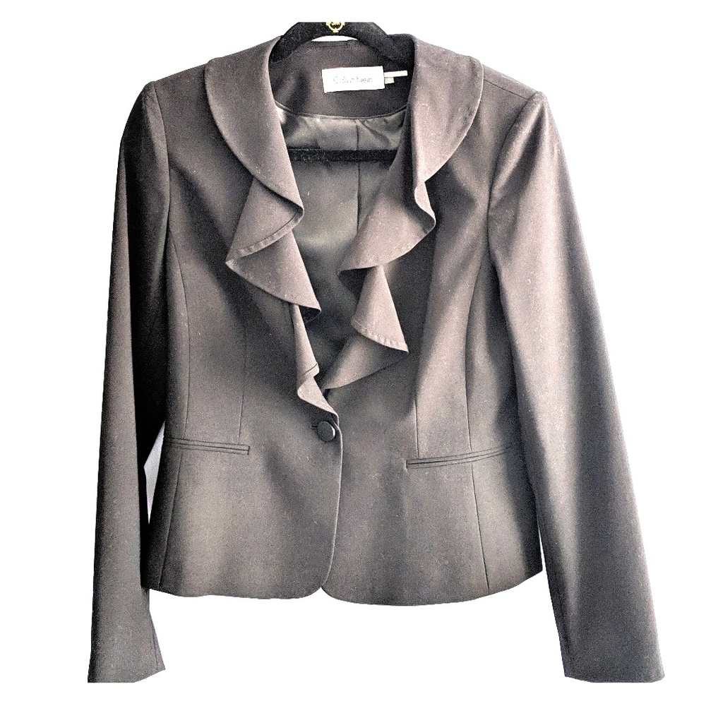 Calvin Klein Blazer with ruffle collar- size 6